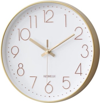 Zegar ścienny, analogowy - biało-złoty 30 cm.