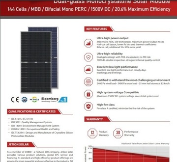 Jetion Solar 455W JT455SSh(B) Bifacial