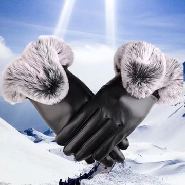 Damskie zimowe rękawiczki z futerkiem.