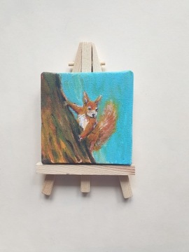 Mini obraz ręcznie malowany wiewiórka
