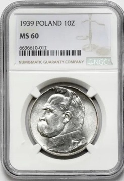 10 złotych 1939 Józef Piłsudski NGC MS60