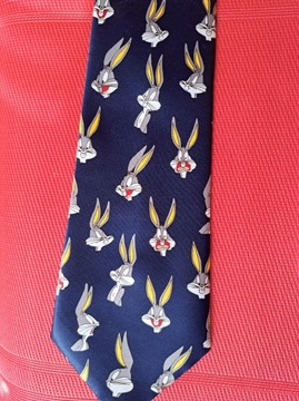 Granatowy wesoły śmieszny krawat zając  królik 