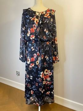 Granatowa sukienka w kwiaty 54 plus size modbis