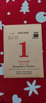 Oryginalna kartka z kalendarza 1998