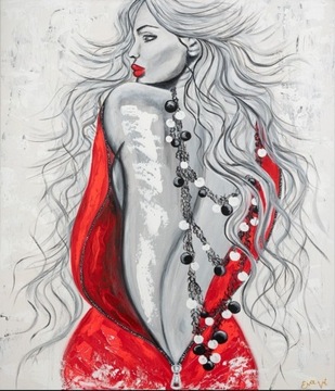 Art plakat kobieta reprodukcja obrazu red dress