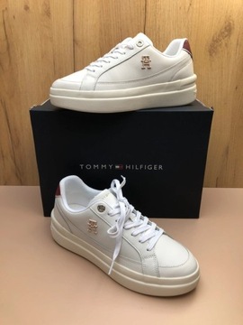 Skórzane buty Tommy Hilfiger Elevated Court  - Kremowe, Damskie, Rozmiar 40