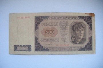 Polska Banknot PRL 500 zł.1948 r. seria AU