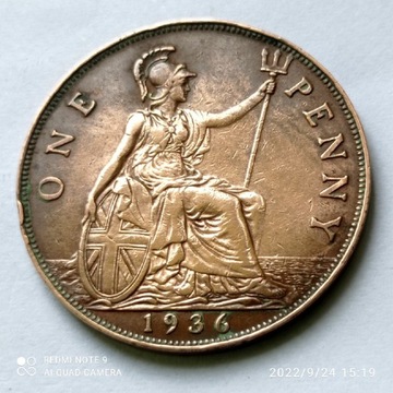 1 Pens z 1936 roku, Wielka Brytania, ładna.