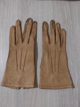 Rękawiczki skórzane, jasne, musztardowe, ciepłe
