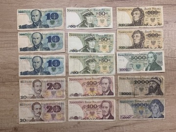Banknoty PRL 15 sztuk