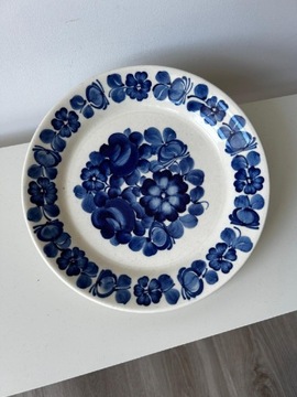 Talerz Włocławek ręcznie malowany niebieskie kwiaty 