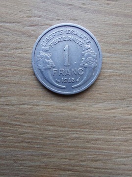 Francja 1 frank 1948 +III/-II aluminium