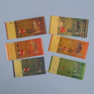 zestaw 6 sztuk pozłacanych banknotów MALEZJA