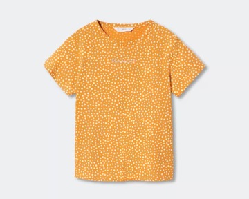 Mango musztardowa koszulka w kropki haftowane logo