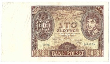 Banknot Polska II RP 100 zł 1934 rok Seria BB Stan III- VG-