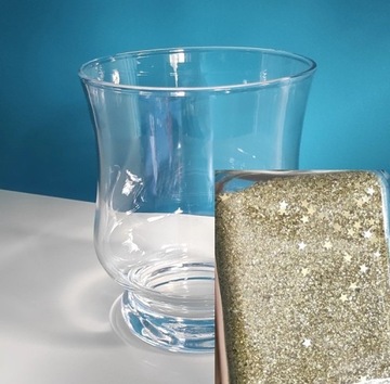 szklany świecznik wazon na dekoracje + złoty pył 
