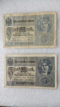 Stare banknoty niemieckie 5 marek 1917
