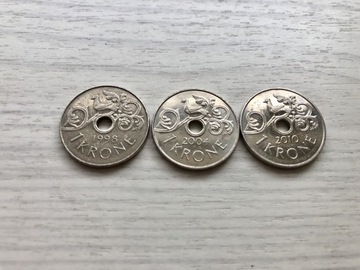 Zestaw 3 monet korona duńska od 1998