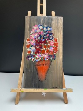 Obraz akrylowy na desce - "Kwiatki w gliniance"