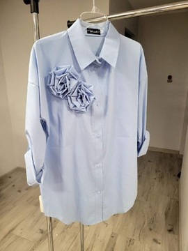 Koszula Manilla błękitna  kwiaty 3d oversizowa