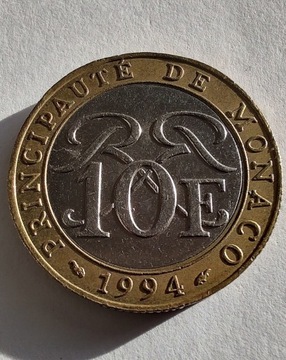 MONAKO Monaco 10 Francs 1994 okołoMENNICZA bimetal