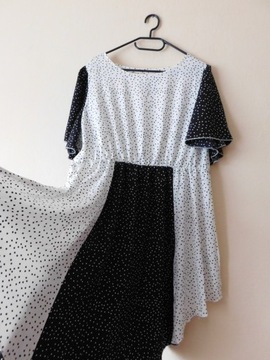 Shein sukienka czarna biała groszki midi 2xl 44