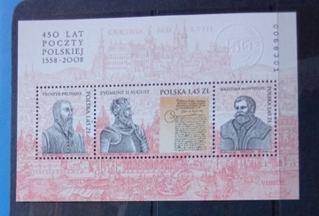 Znaczki**Polska 2008r Mi.bl 180,Fi211_450-Lat Pocz