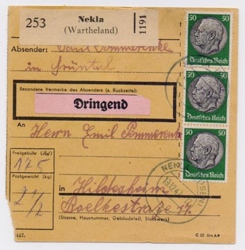 Nekla (Wartheland) - przekaz paczkowy 1942 rok