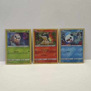 3 Karty Pokemon TCG Rowlet + Cyndaquil + Oshawott