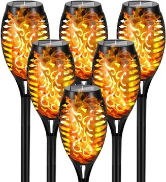 6x lampa solarna ogrodowa pochodnia ogień efekt płomienia wbijana ozdobna 
