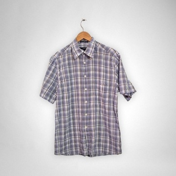 Koszula z krótkim rękawem w kratkę Gant 100% bawełna niebieska błękitna M