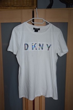 Biała bluzka DKNY holograficzna M t-shirt