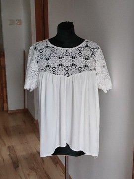 Zwiewna bluzka ecru koronka 42 XL 44 2XL 