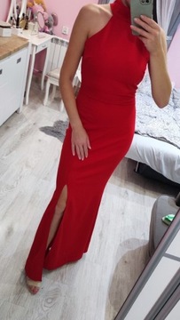 Sukienka czerwona elegancka wal g M długa  