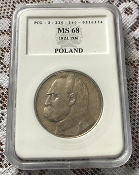 10 złotych 1936 Piłsudski; stan MS 68 - tanio