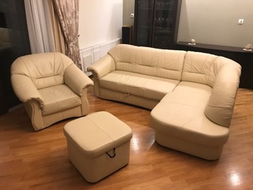 sofa, fotel, pufa