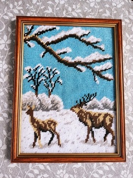 Obraz ręcznie haftowany - Pejzaż zimowy