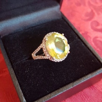 KWARC OURO VERDE 4.31ct Srebrny Pierścionek R.14