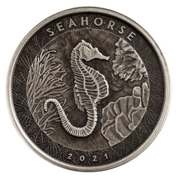 Samoa: Antique Seahorse 1 uncja Srebra 2021 