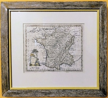 XVIII wieczna mapa Francji, miedzioryt.