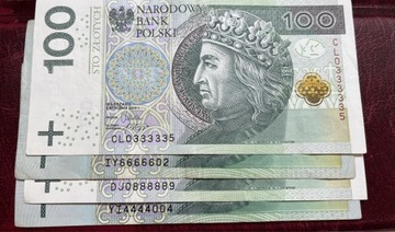 Zestaw 4 Banknotów blisko SOLID 5 cyfr