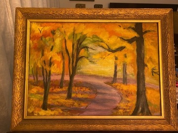 obraz olejny płótno  "Jesień Łazienki" 