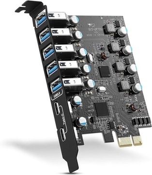 Adapter PCI-E na 7 portów typu C (2), typ A (5) Hub USB 3.0