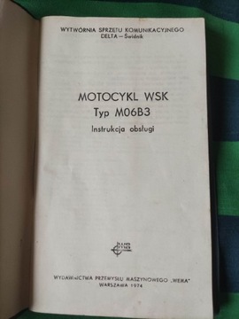 Motocykl WSK Instrukcja obsługi  M06-B3 rok 1974