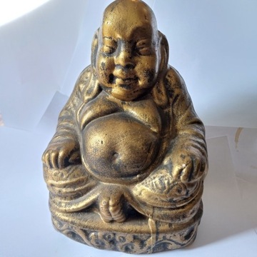 Duży Budda z zamkniętymi oczami ceramika złoto