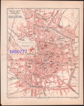 MEDIOLAN stary plan miasta z 1888 roku