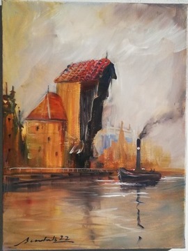 ,,Dawny Gdańsk,, obraz olejny Artur Sudak 40x30cm 