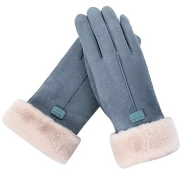 Rękawiczki zimowe damskie dotykowe z futerkiem