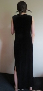 czarna aksamitna sukienka maxi z rozcięciem Gothic
