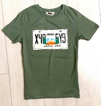 PULL&BEAR BLUZKA T-SHIRT KRÓTKI RĘKAW khaki 34 XS